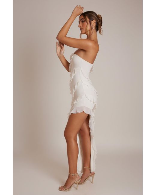 Oh Polly White Bandeau Ruffle Detail Maxi Dress