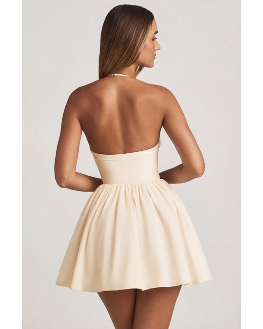 Oh Polly White Halterneck Floral-Appliqué Corset Mini Dress