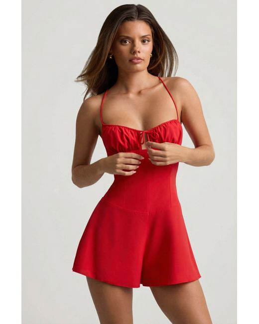 Oh Polly Red Ruched Backless Playsuit