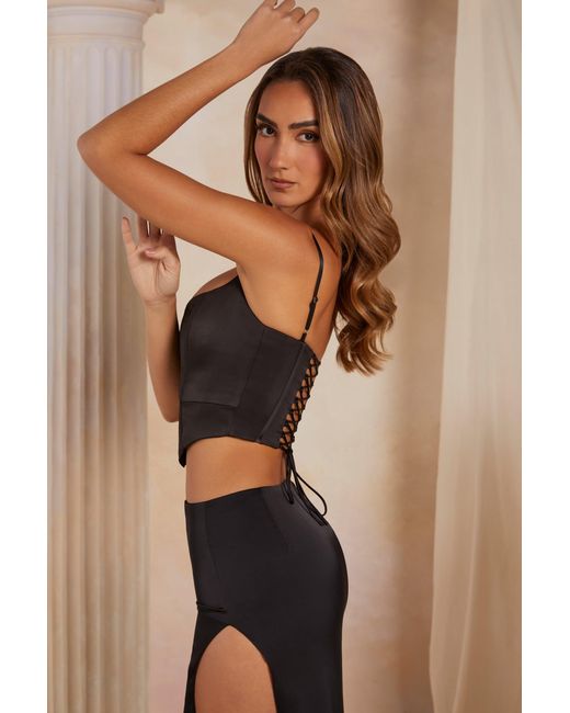 Oh Polly Black Lace Up Back Satin Corset