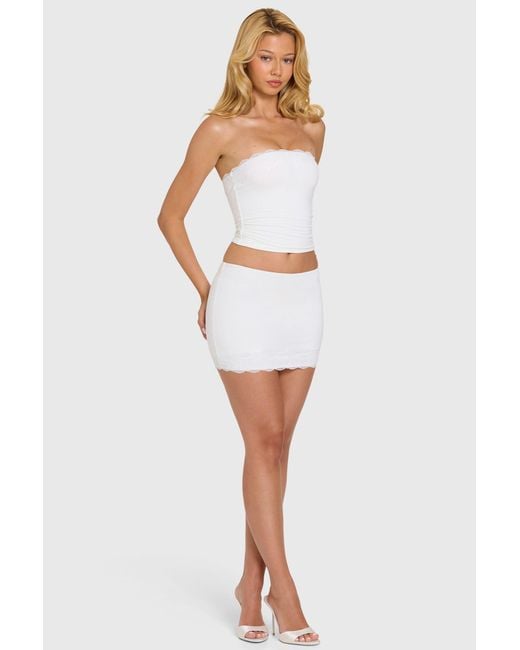 Oh Polly White Modal Lace-Trim Skort