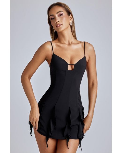 Oh Polly Black Ruffle A-Line Mini Dress