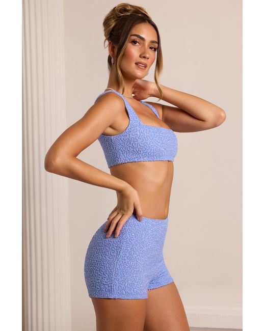 Oh Polly Blue Embellished High Waist Hot Pant Shorts