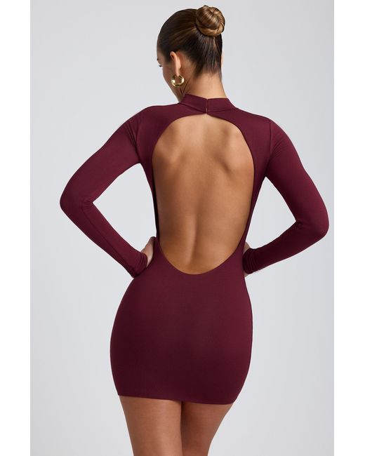 Oh Polly Purple Modal Open-Back Long-Sleeve Mini Dress