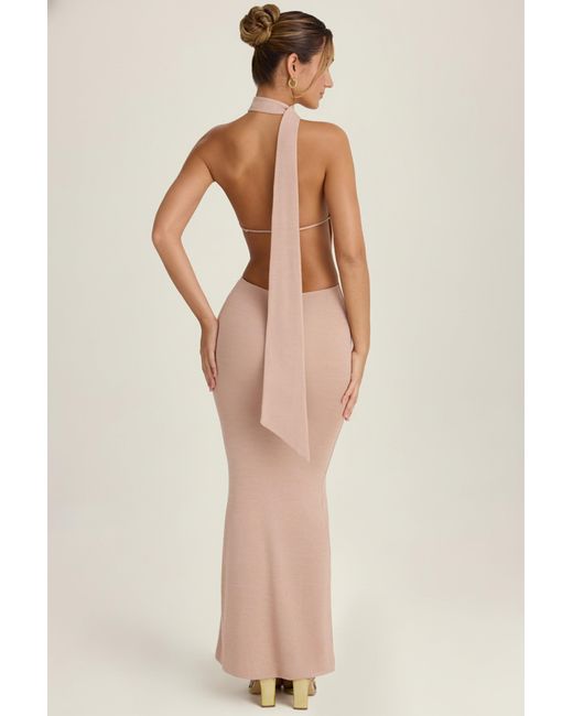 Oh Polly Pink Scarf-Detail Cut-Out Halterneck Maxi Dress