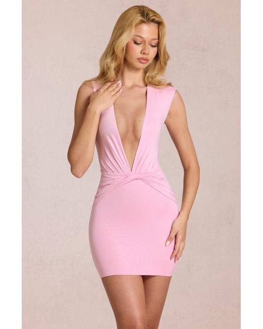 Oh Polly Pink Deep Plunge Mini Dress