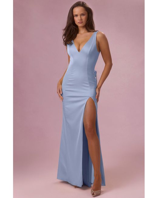 Oh Polly Blue Satin Draped Bridesmaid Dress