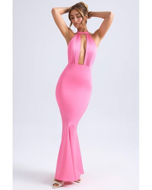 Oh Polly Pink Halterneck Fishtail Gown