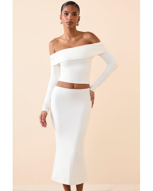 Women's White Modal Mid-Rise Midaxi Skirt