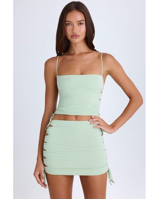Oh Polly Green Ruched Cut-Out Mini Skirt