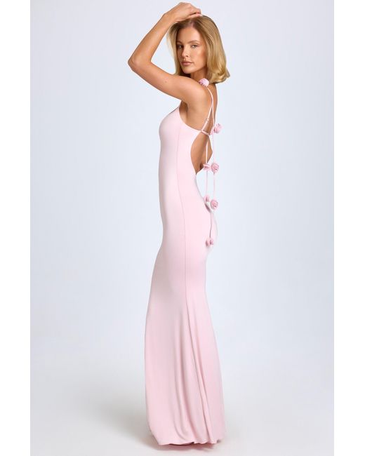 Oh Polly Pink Slinky Jersey Floral-Appliqué Gown