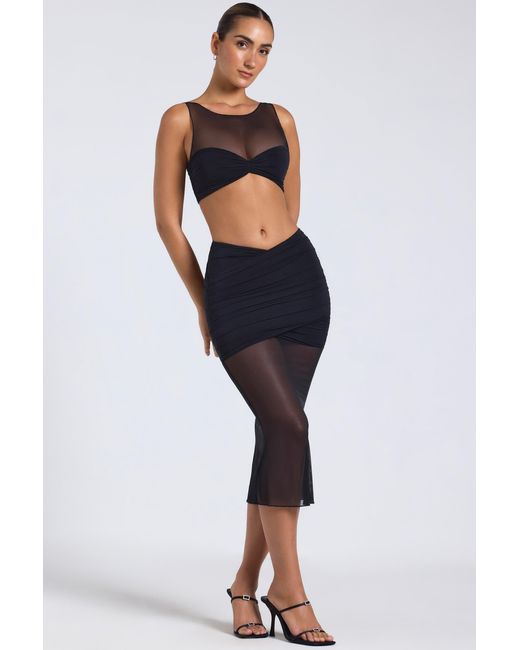 Oh Polly Black Sheer Panelled Draped Midaxi Skirt