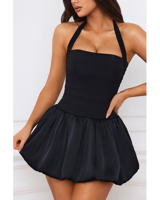 Oh Polly Black Halterneck Lace-Up Bubble Hem Corset Micro Mini Dress