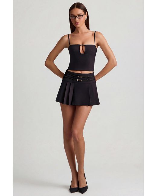 Oh Polly Black Belted Low-Rise Pleated Mini Skirt