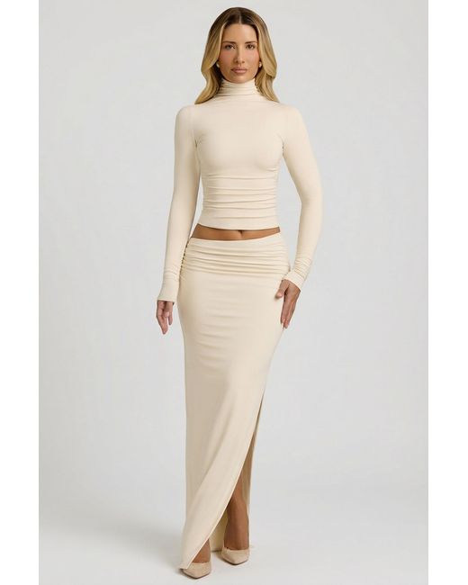 Oh Polly White Modal Asymmetric-Waist Maxi Skirt