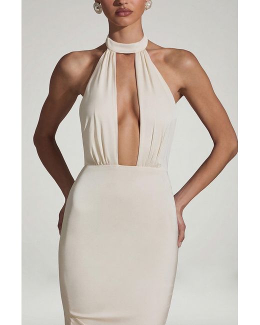 Oh Polly White Backless Halterneck Fishtail Gown