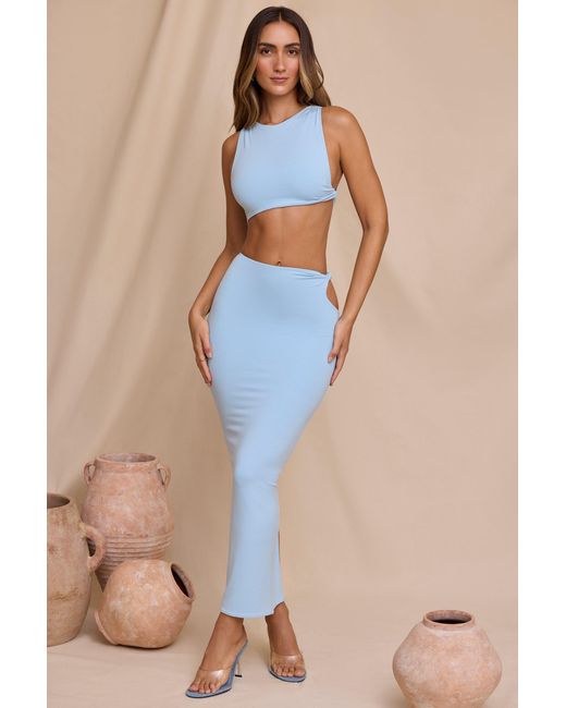 Oh Polly Blue Mid Rise Twist Maxi Skirt