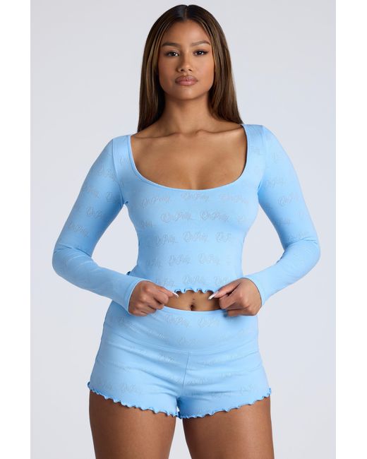 Oh Polly Blue Mid Rise Pointelle Mini Shorts