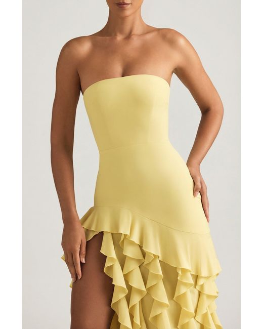 Oh Polly Yellow Ruffle-Trim Strapless Gown