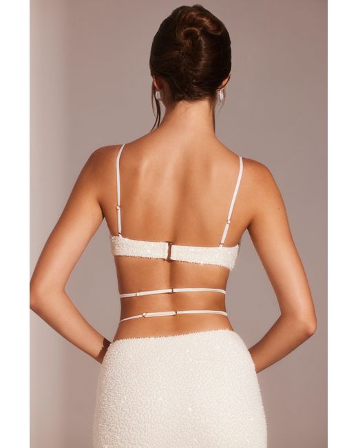 Oh Polly White Embellished Underwired Strappy Crop Top