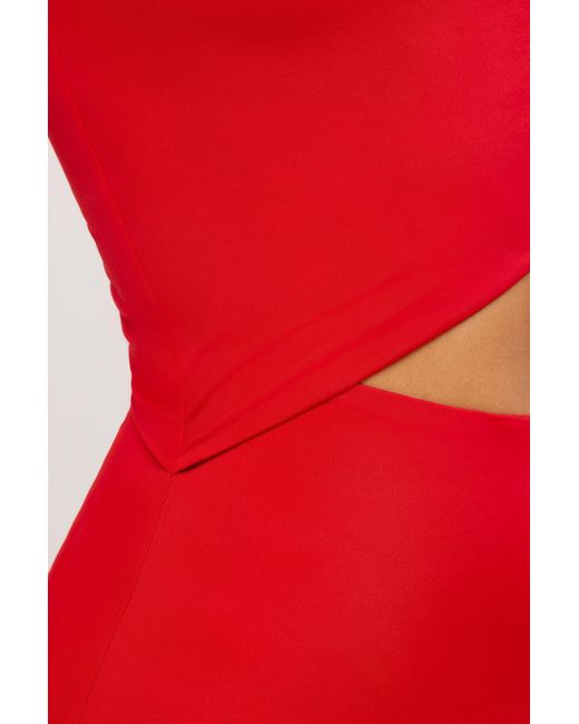 Oh Polly Red Jersey Asymmetric Cut Out Maxi Dress