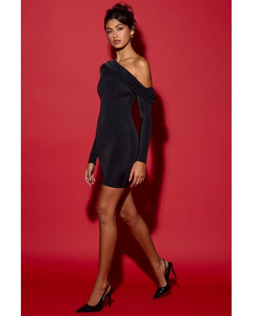 Oh Polly Black Off-Shoulder Ruched Mini Dress