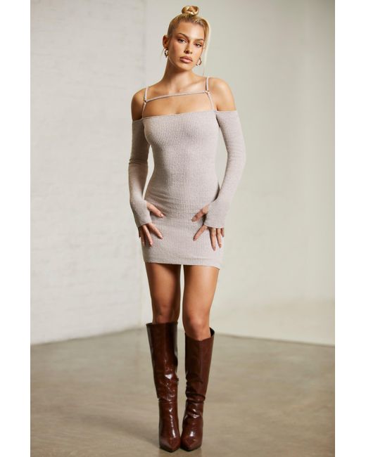 Oh Polly Natural Cold Shoulder Long Sleeve Mini Dress