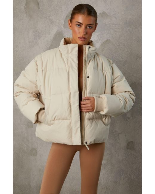 BO+TEE Natural Cropped Puffer Jacket With Detachable Sleeves