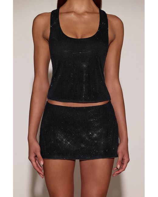 Oh Polly Black Embellished Jersey Scoop-Neck Racerback Top