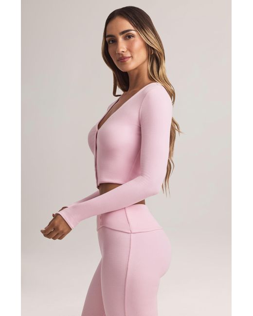Oh Polly Pink Modal Ribbed Cropped Cardigan