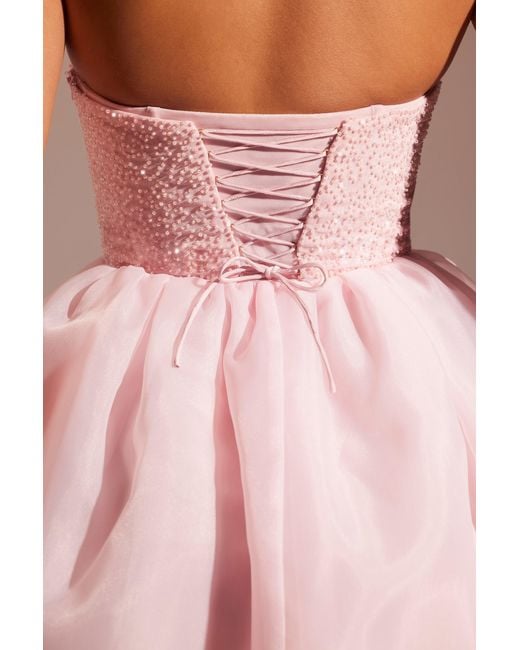 Oh Polly Pink Embellished Corset Tulle Skirt Midi Dress