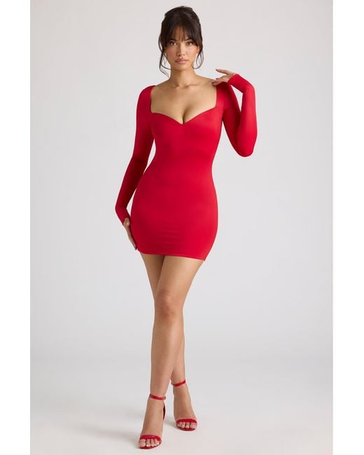 Oh Polly Red Long Sleeve Sweetheart Neckline Mini Dress