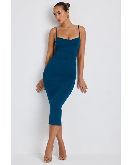 Oh Polly Blue Modal Ruched Layered Midaxi Dress