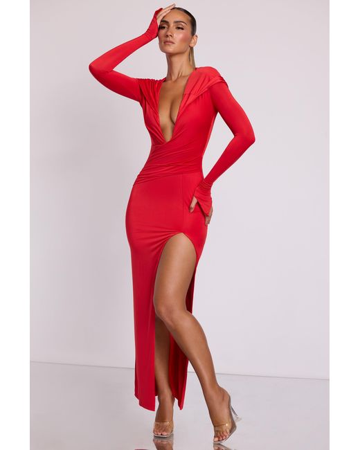 Oh Polly Red Hooded Long Sleeve Maxi Dress