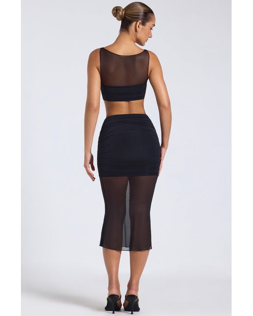 Oh Polly Black Sheer Panelled Draped Midaxi Skirt
