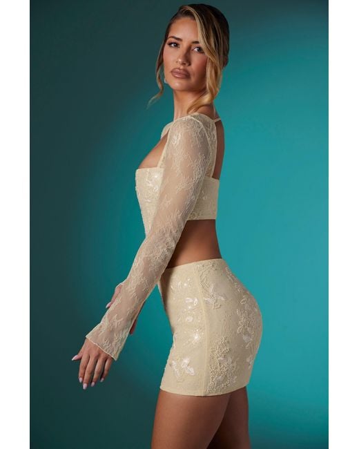 Oh Polly White Embellished Lace Bodycon Mini Skirt