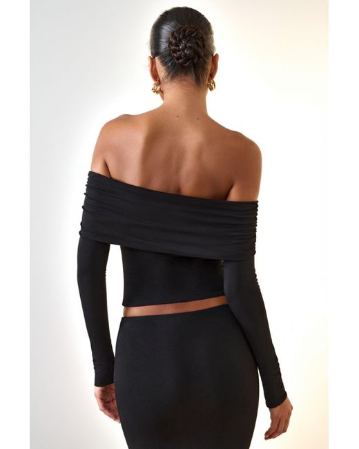 Oh Polly Black Modal Off-Shoulder Long-Sleeve Top