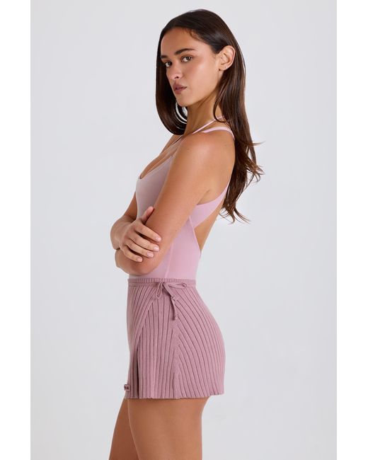 BO+TEE Pink Ribbed Knit Tie Wrapover Skort