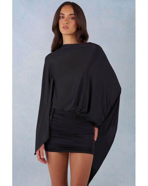Oh Polly Black Draped Cape Mini Dress