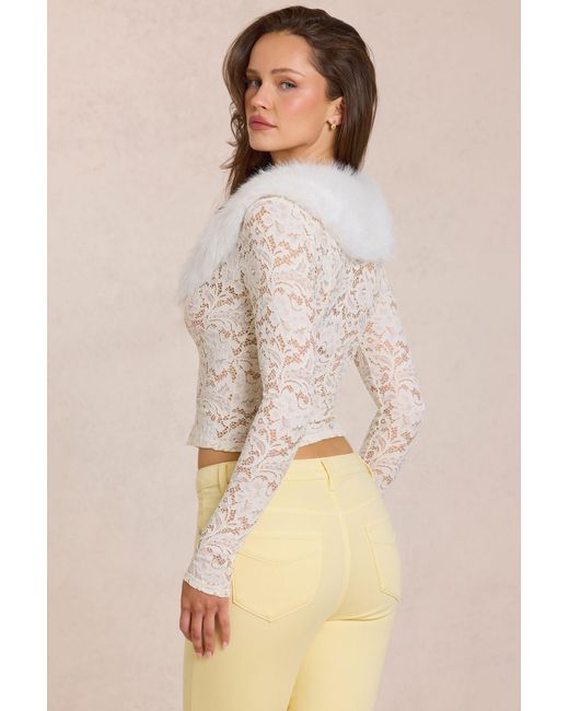 Oh Polly White Lace Faux-Fur-Trim Cardigan