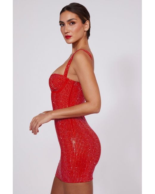 Oh Polly Red Embellished Sweetheart Corset Mini Dress
