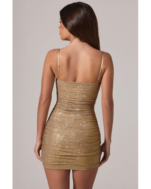 Oh Polly Metallic Embellished Peekaboo Ruched Mini Dress