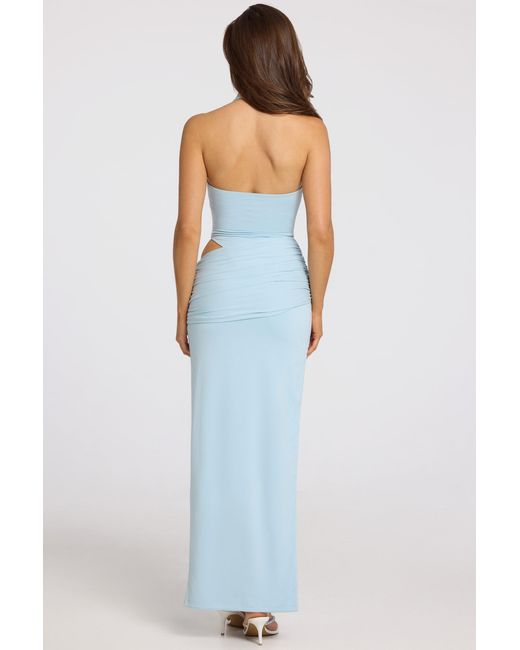 Oh Polly Blue Deep Plunge Halterneck Maxi Dress