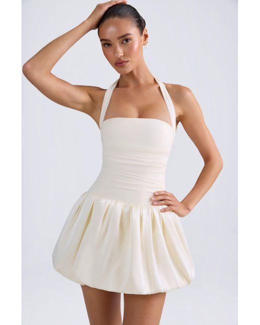 Oh Polly White Halterneck Lace-Up Bubble Hem Corset Micro Mini Dress