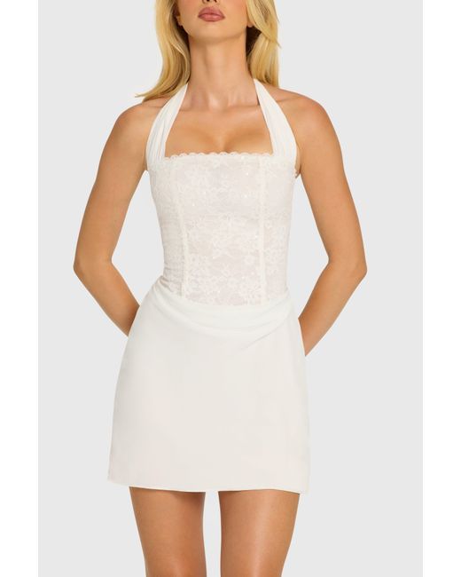 Oh Polly White Satin Scarf-Detail Mini Dress