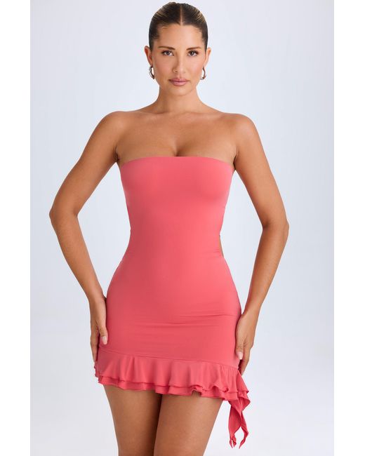 Oh Polly Pink Ruffle-Trim Cut-Out Bandeau Mini Dress
