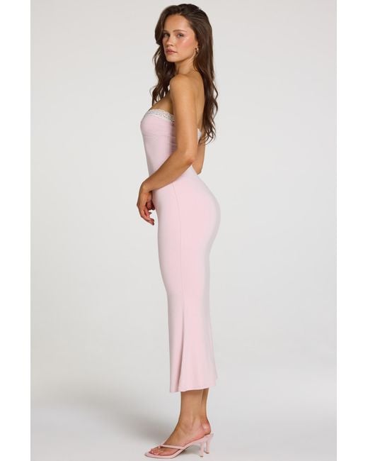 Oh Polly Pink Modal Lace-Trim Midaxi Dress