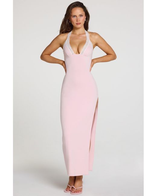 Oh Polly Pink Modal Lace-Trim Maxi Dress