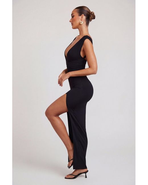 Oh Polly Black High Split Plunge Neck Maxi Dress