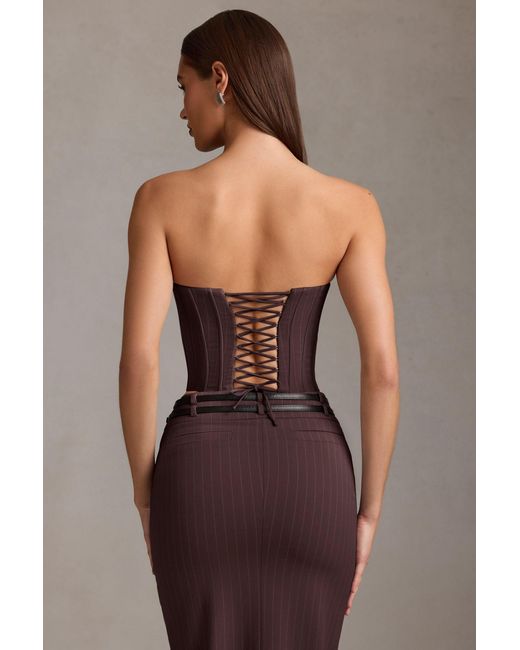 Oh Polly Brown Pinstripe Lace-Up Corset Top